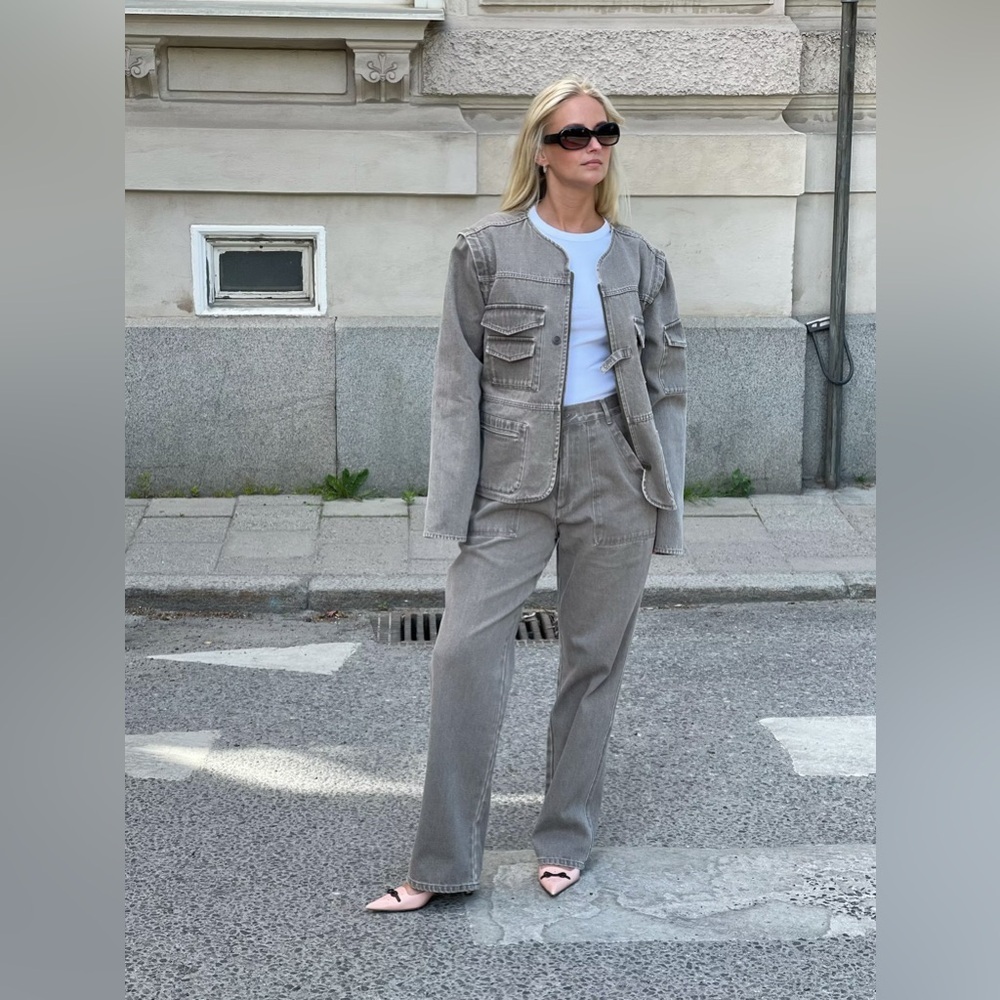 Djerf Avenue Straight-Leg Utility Pants in Taupe - Picture 8 of 14